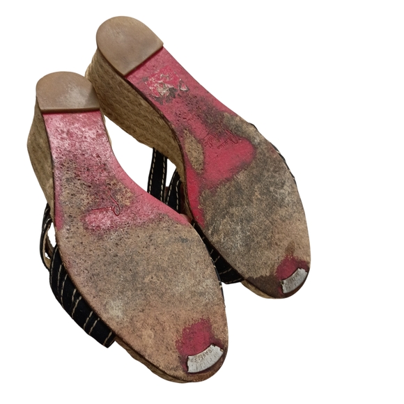 Christian Louboutin Espadrilles Black Wedge Sandals Platform Heels Size 6 - Picture 7 of 9